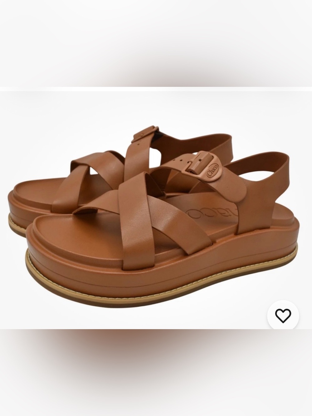 Chaco Womens 8 Townes Cashew Brown Leather Midform Open Toe Platform Sandals